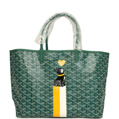 Goyard Goyardine Hand-Painted Dog Green Saint Louis PM Tote Bag Palladium Hardware