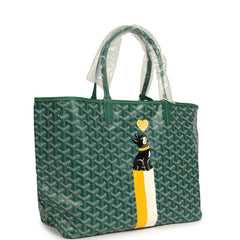 Goyard Goyardine Hand-Painted Dog Green Saint Louis PM Tote Bag Palladium Hardware