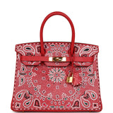 Custom "Paisley Bandana" Swarovski Crystal Hermes Birkin 30 Rouge Casaque Epsom Gold Hardware