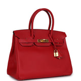 Pre-owned Hermes Birkin 30 Rouge Casaque Epsom Gold Hardware