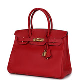 Pre-owned Hermes Birkin 30 Rouge Casaque Epsom Gold Hardware