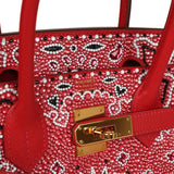 Custom "Paisley Bandana" Swarovski Crystal Hermes Birkin 30 Rouge Casaque Epsom Gold Hardware