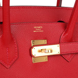 Pre-owned Hermes Birkin 30 Rouge Casaque Epsom Gold Hardware