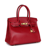 Hermes Birkin 30 Rouge Vif Tadelakt Gold Hardware