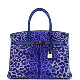 Custom Leopard Swarovski Crystal Hermes Birkin 30 Bleu Electric Togo Gold Hardware