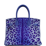 Custom Leopard Swarovski Crystal Hermes Birkin 30 Bleu Electric Togo Gold Hardware