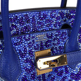 Custom Leopard Swarovski Crystal Hermes Birkin 30 Bleu Electric Togo Gold Hardware