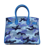 Custom Camouflage Swarovski Crystal Hermes Special Order (HSS) Birkin 30 Bleu Hydra Chevre Gold Hardware