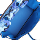 Custom Camouflage Swarovski Crystal Hermes Birkin 30 Bleu Hydra Chevre Gold Hardware