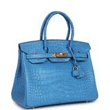 Hermes Birkin 30 Bleu Mykonos Matte Alligator Gold Hardware