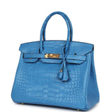 Hermes Birkin 30 Bleu Mykonos Matte Alligator Gold Hardware