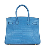 Hermes Birkin 30 Bleu Mykonos Matte Alligator Gold Hardware