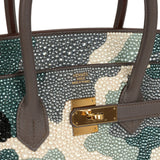 Custom Camouflage Swarovski Crystal Hermes Birkin 35 Etain Togo Gold Hardware