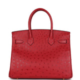 Pre-owned Hermes Birkin 30 Rouge Vif Ostrich Gold Hardware