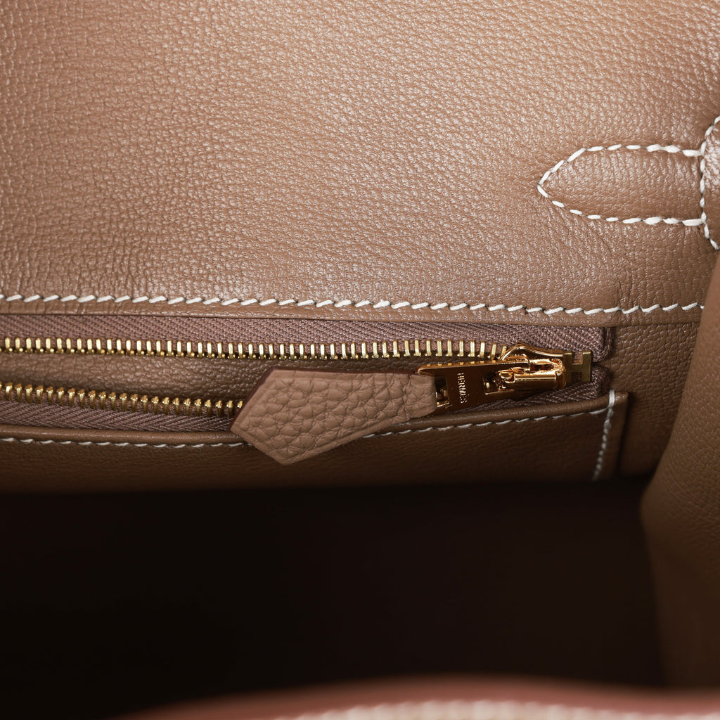 Hermes Birkin 25 Bag Etain Gold Hardware Togo Leather • MIGHTYCHIC • 