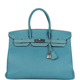 Vintage Hermes Birkin 35 Blue Jean Togo Palladium Hardware