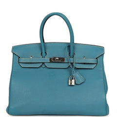 Vintage Hermes Birkin 35 Blue Jean Togo Palladium Hardware
