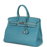 Vintage Hermes Birkin 35 Blue Jean Togo Palladium Hardware