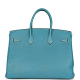 Vintage Hermes Birkin 35 Blue Jean Togo Palladium Hardware