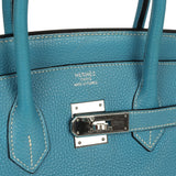 Vintage Hermes Birkin 35 Blue Jean Togo Palladium Hardware