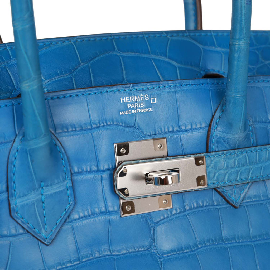 Hermès Birkin 25cm Bag Blue Mykonos Exotic Lizard Palladium