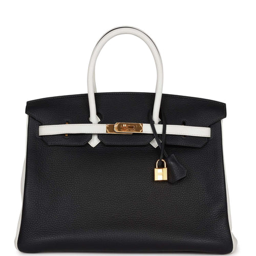 Pre-owned Hermes Special Order (HSS) Birkin 35 Black and White Clemence Gold Hardware
