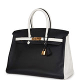 Pre-owned Hermes Special Order (HSS) Birkin 35 Black and White Clemence Gold Hardware