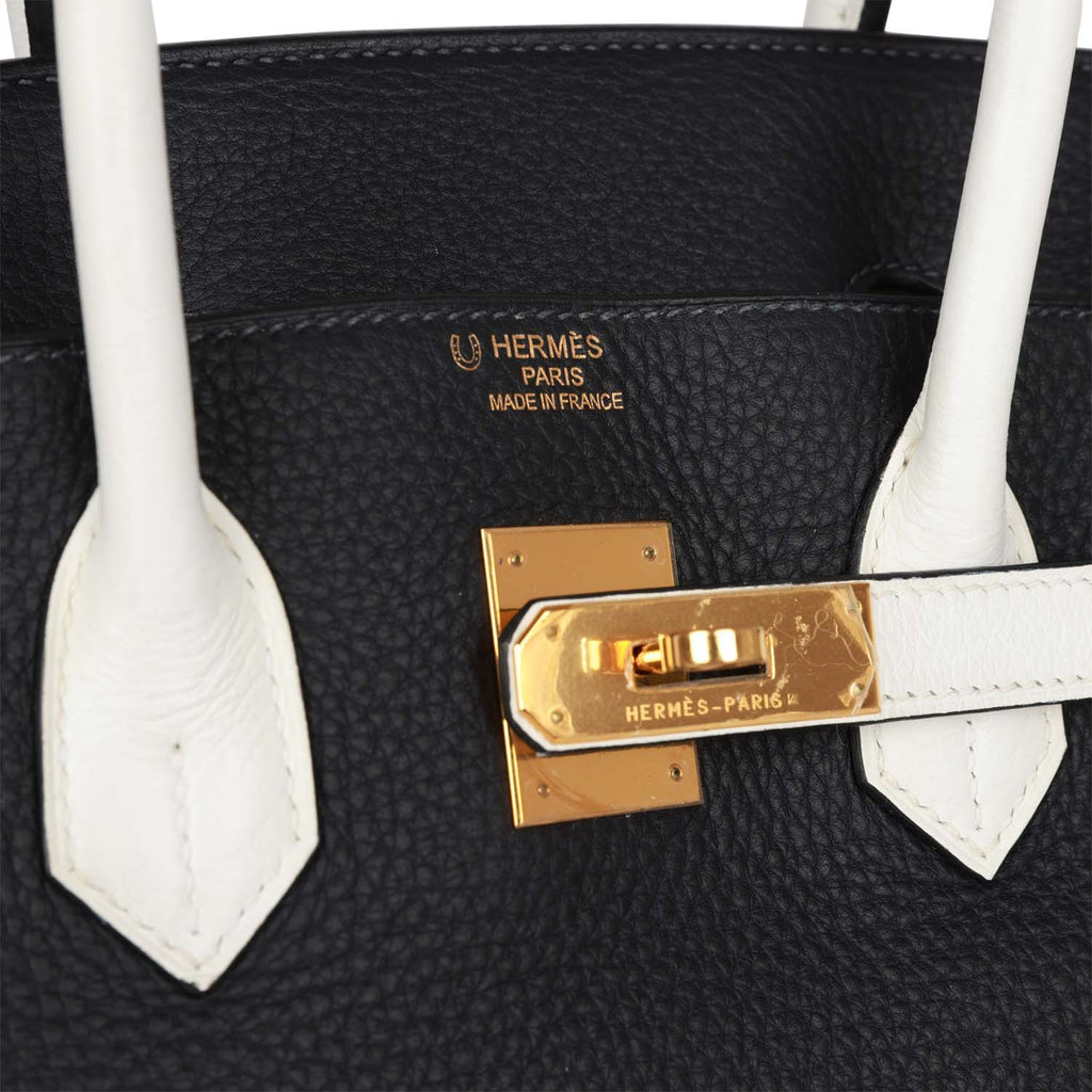 Hermes HSS Birkin 30 Black and White Clemence Brushed Gold