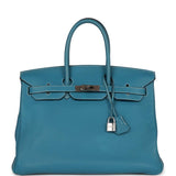 Pre-owned Hermes Birkin 35 Bleu Jean Togo Palladium Hardware