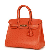 Hermes Saffron Orange Tan Ostrich Leather 35cm Birkin Handbag For Sale  at 1stDibs