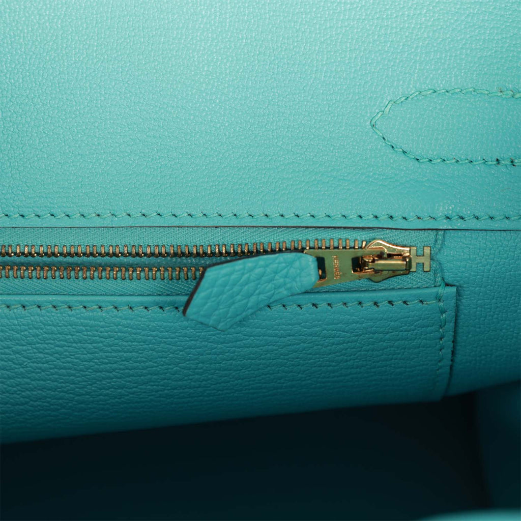 Hermes Birkin bag 30 Turquoise blue Clemence leather Gold hardware