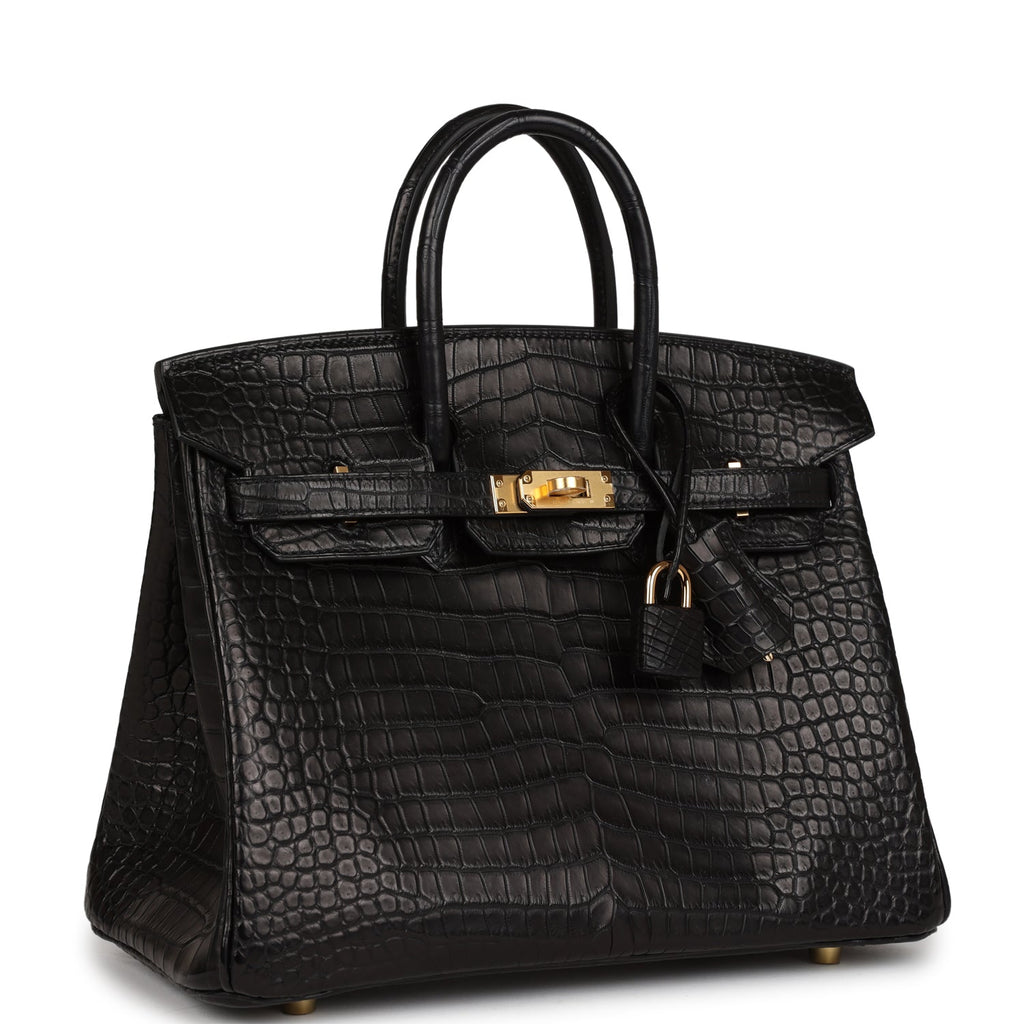 Hermès Black Shiny Porosus Crocodile Birkin 25