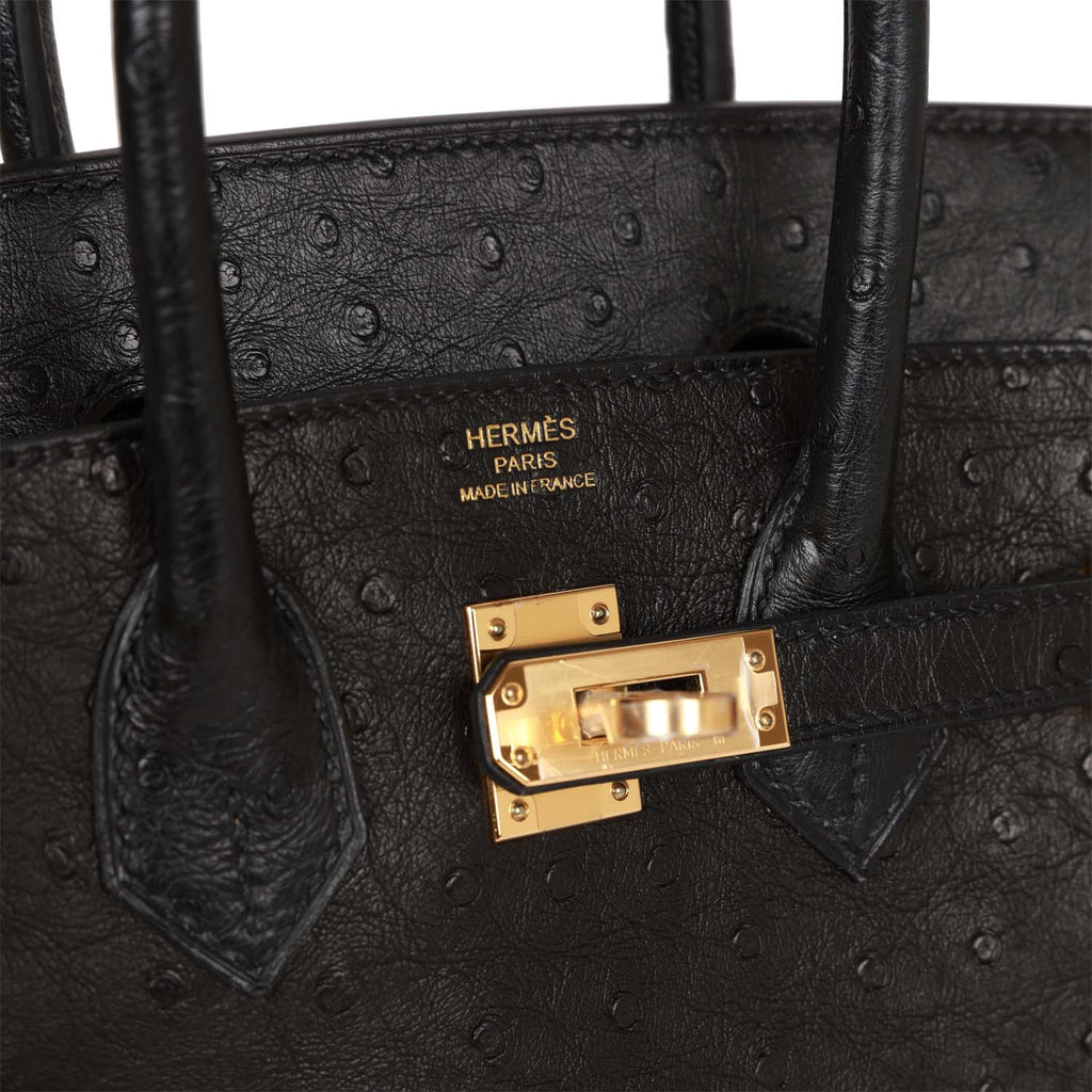 Hermès Birkin 25 Black Ostrich Gold Hardware Bag For Sale at 1stDibs