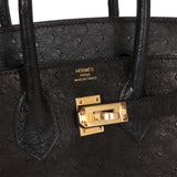 Hermes Birkin 25 Black Ostrich Gold Hardware