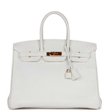 Pre-owned Hermes Special Order (HSS) Birkin 35 White Clemence Gold Hardware