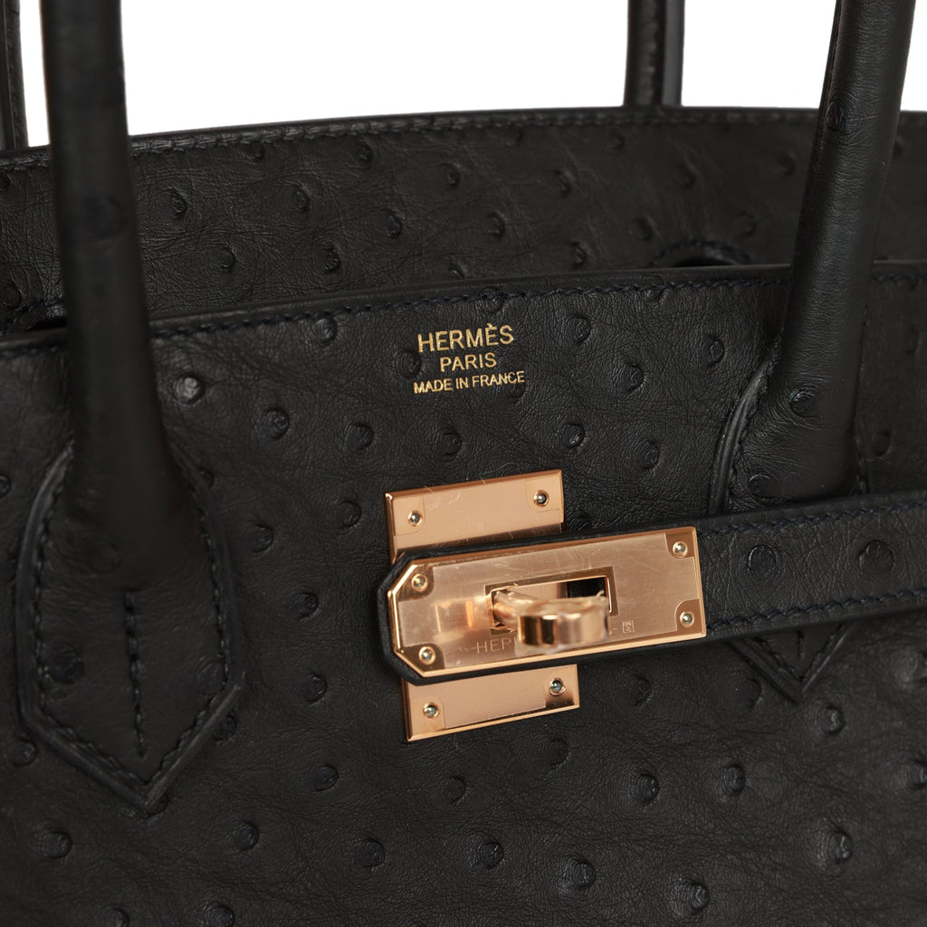 Hermes Black Ostrich Birkin 30cm Rose Gold Hardware Bag - Chicjoy