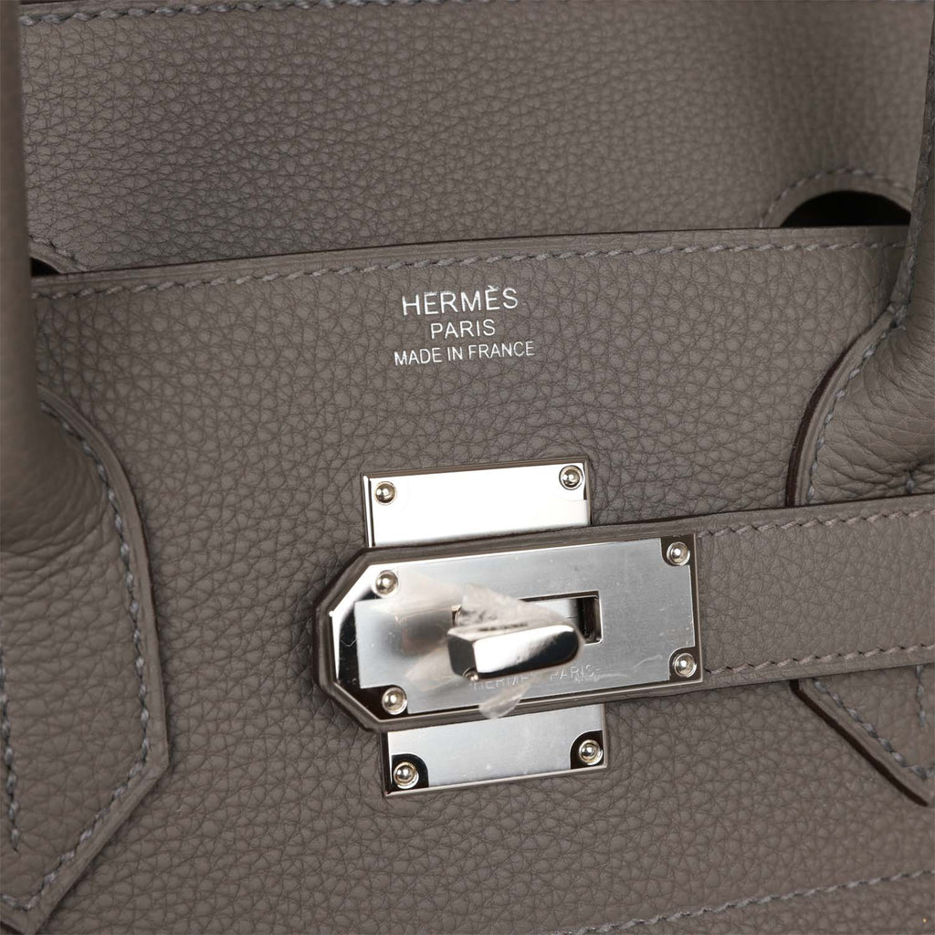 Hermes Gris Moyen/Fauve Wool and Leather Palladium Finish HAC Birkin 40 Bag