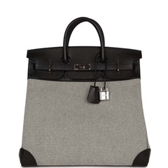 Pre-owned Hermes Birkin 40 HAC Black Evercolor and Toile Palladium Hardware