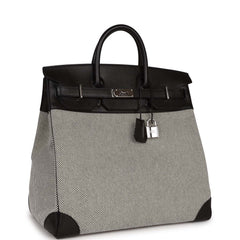 Pre-owned Hermes Birkin 40 HAC Black Evercolor and Toile Palladium Hardware