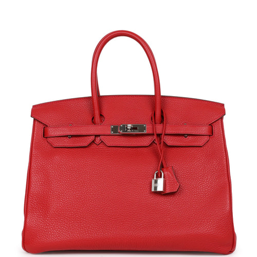 Rouge Vif Kelly 32cm in Ostrich Leather with Palladium Hardware