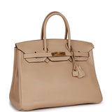 Pre-owned Hermes Birkin 35 Argile Swift Gold Hardware