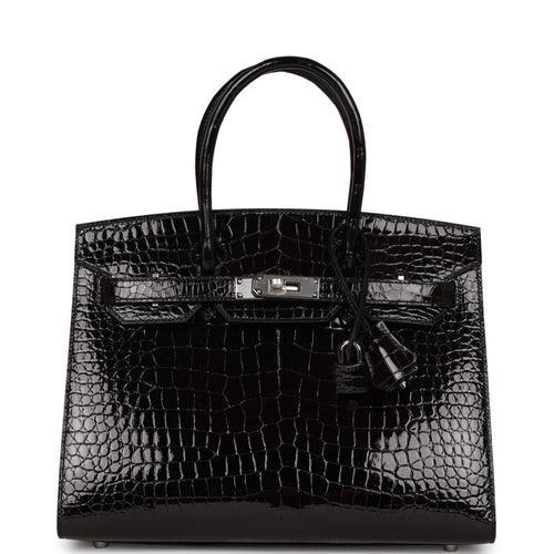 Hermes Birkin Sellier 30 Black Shiny Porosus Crocodile Palladium Hardware