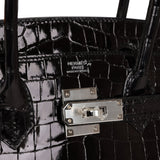 Hermes Birkin Sellier 30 Black Shiny Porosus Crocodile Palladium Hardware