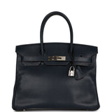 Pre-owned Hermes Birkin 30 Bleu Indigo Vache Liegee Palladium Hardware