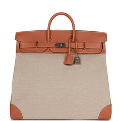 Pre-owned Hermes Birkin HAC 50 Gold Toile De Camp Evercolor Palladium Hardware