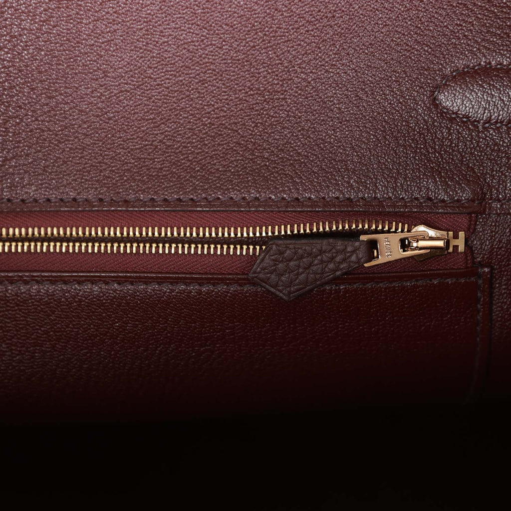 Hermes Rouge Grenat Clemence Leather Gold Finish Birkin 35 Bag