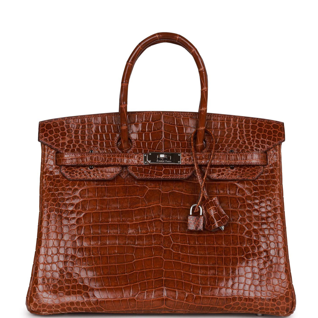 Hermes Shiny Porosus Crocodile Skin Birkin 35 w Palladium HW in