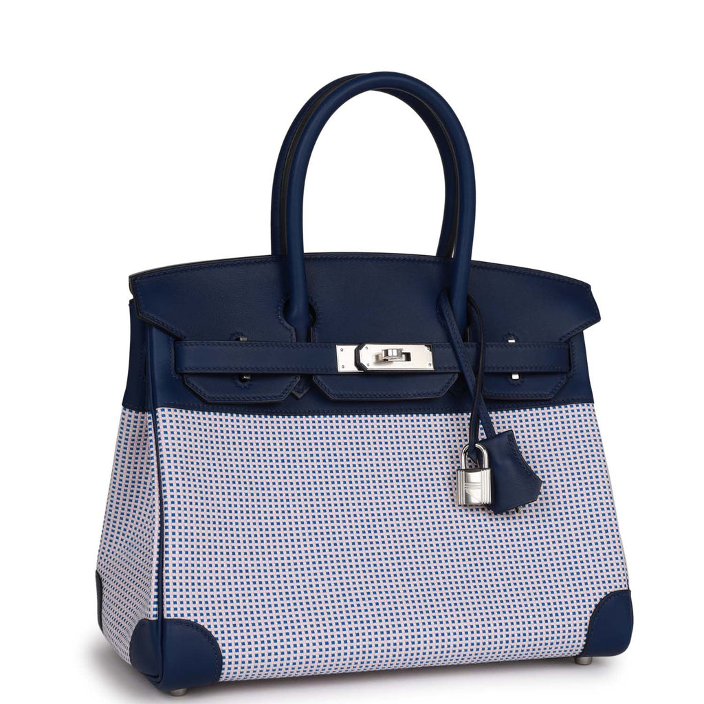 Authentic Hermes Birkin 35cm Bleu Lin Togo Leather Handbag Palladium