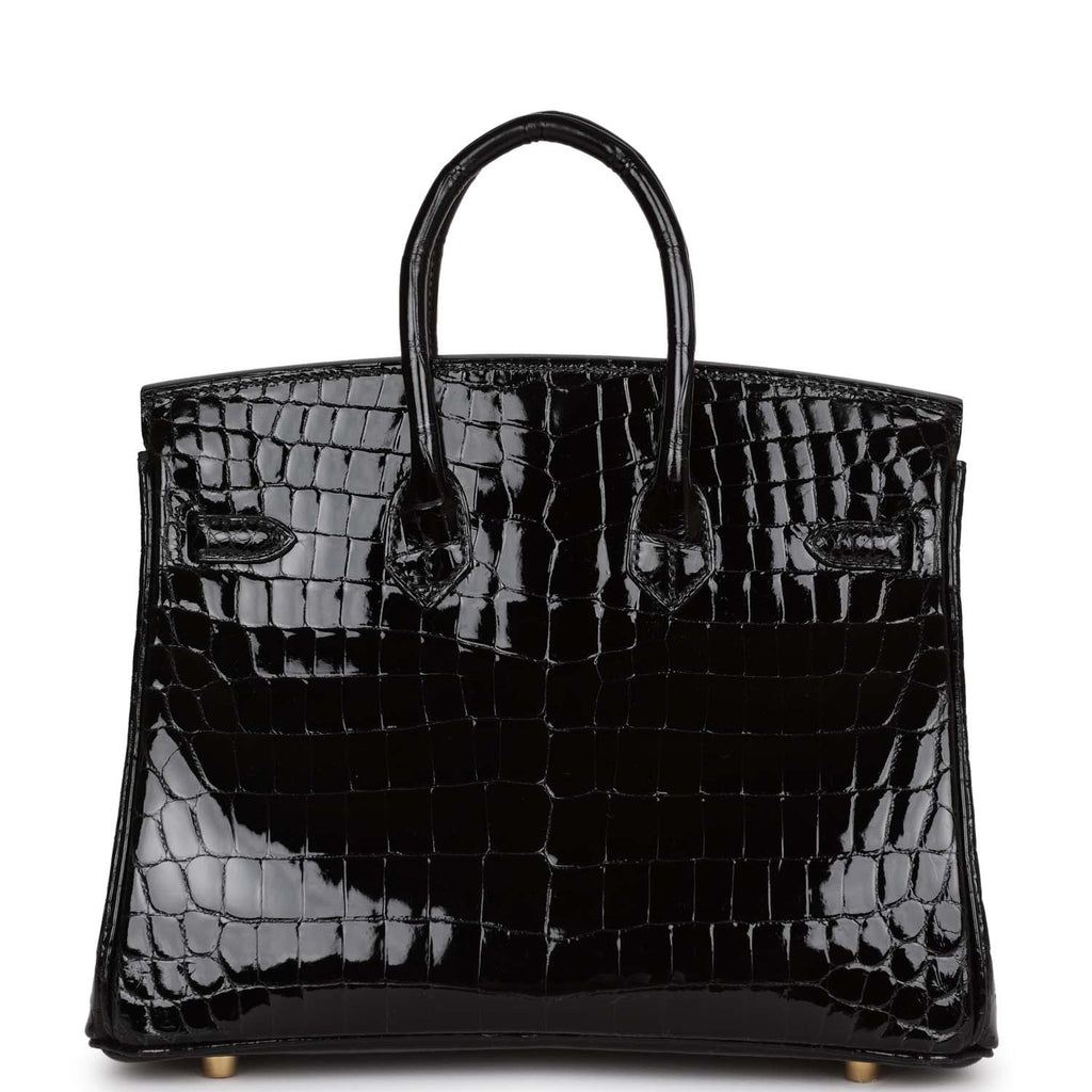 Rare Find ! Limited Collection ! Hermes Birkin 25 Black Touch Crocodile  Niloticus Lisse Rose Gold Hardware