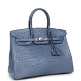 Pre-owned Hermes Birkin 35 Bleu Brighton Matte Alligator Palladium Hardware